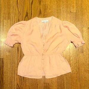 Pink Peplum Short Sleeve Blouse